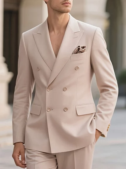 2pcs Men'S Party Suit With Lapel Collar, Polyester And Viscose Blend, Skinny Fit, Solid Color