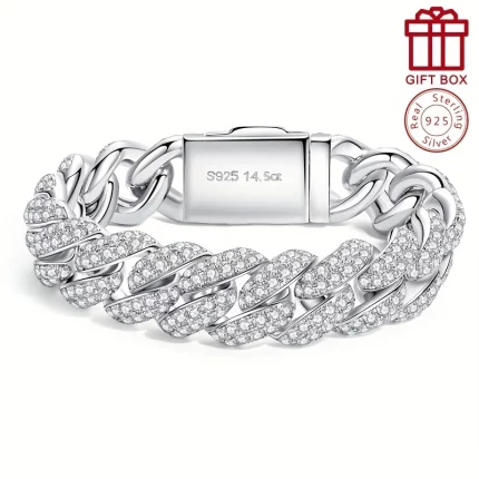 1pc Premium Silvery-Tone Mens Mosaic Tennis Bracelet - Intricate Design