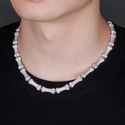 Elegant 925 Sterling Silvery Dog Bone Necklace with Moissanite