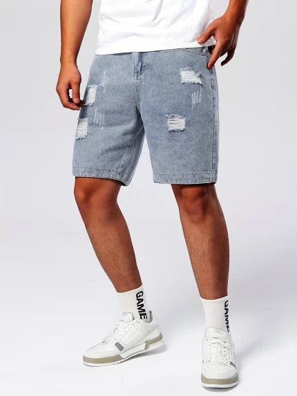 Men'S Distressed American-Style Denim Shorts