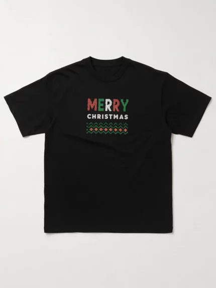 Merry Christmas Geometric Pattern Cotton T-Shirt