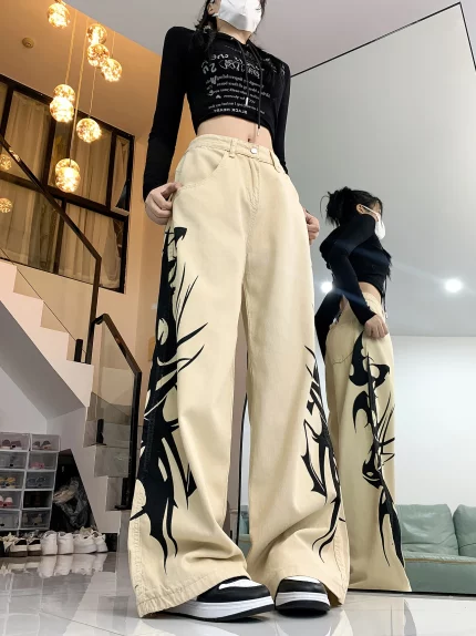 Women's High Waist Wide Leg Jeans - Hip-Hop Harajuku Vintage