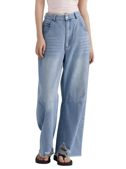 Vintage High Waist Wide Leg Jeans for Women, Cotton Blend, Slight Stretch