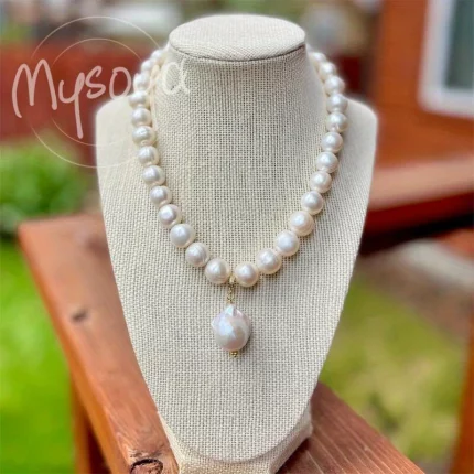 MYSOYA Large Natural Freshwater Baroque Pearl Necklace