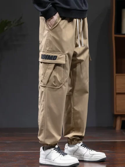 Men's Workwear Pants - Olive Green Straight-Leg Trousers, All-Season Cargo