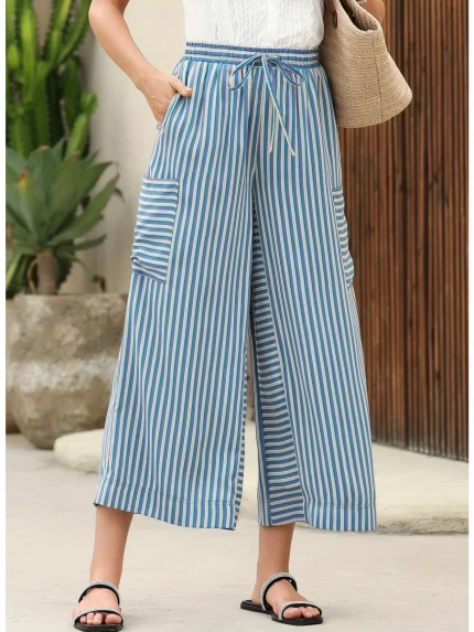 Wide Fit Resort 2025 Drawstring Straight Leg Pants in Color Block