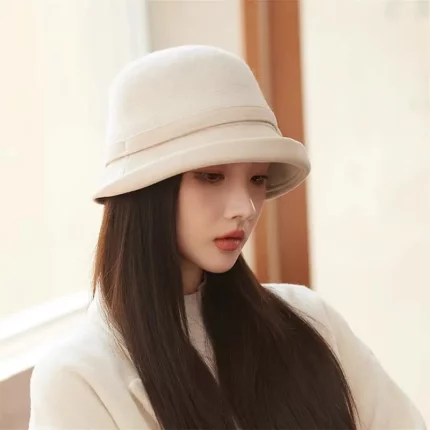 Women Wool Bucket Cap Plaid Bowknot Personalized Bucket Hats